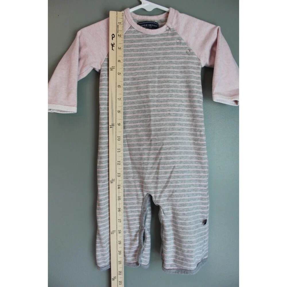 Toobydoo Chloe Stripe Baby Girls Long Sleeve Jumpsuit Pink Gray Size 6-12M